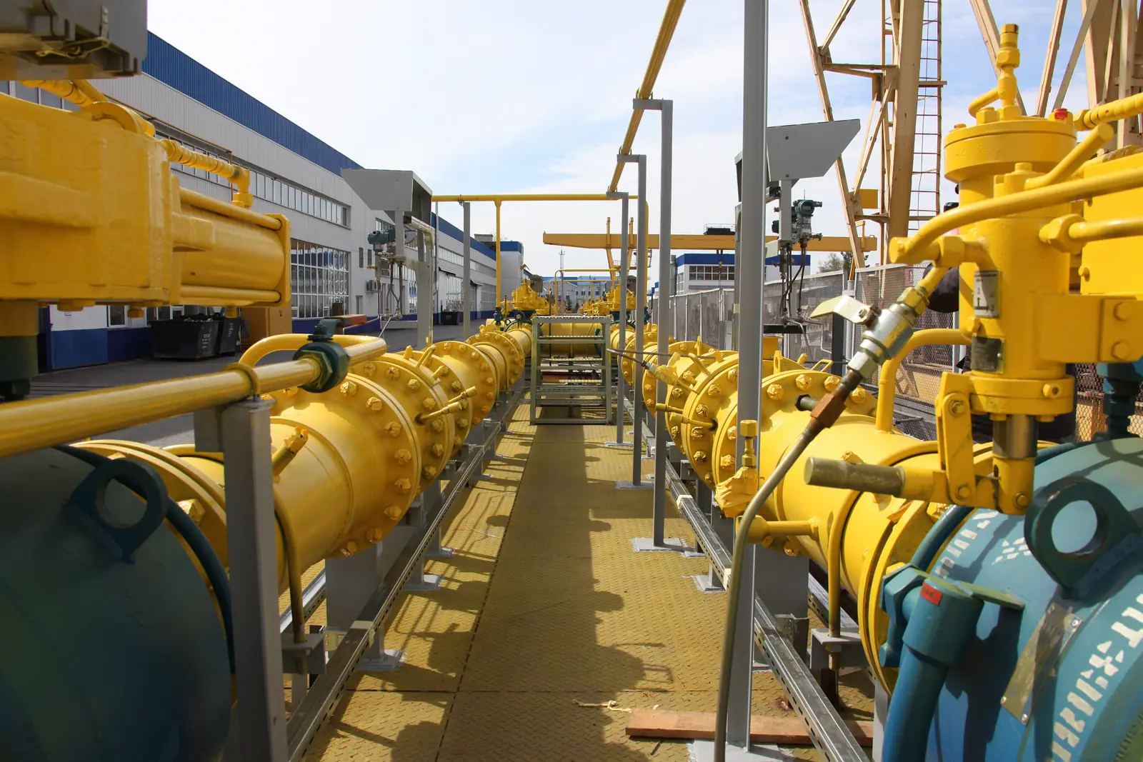 Gas pipework and valves at an industrial facility